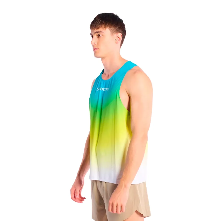 Imagen 1 de 5 de Musculosa Saucony Endorphin Sublimation-TURQUESA/AMARILLO FLUOR/BLANCO
