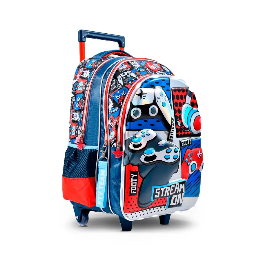 Imagen 1 de 2 de Mochila Footy C/Carro 18" Gamer-MARINO/ROJO/CELESTE