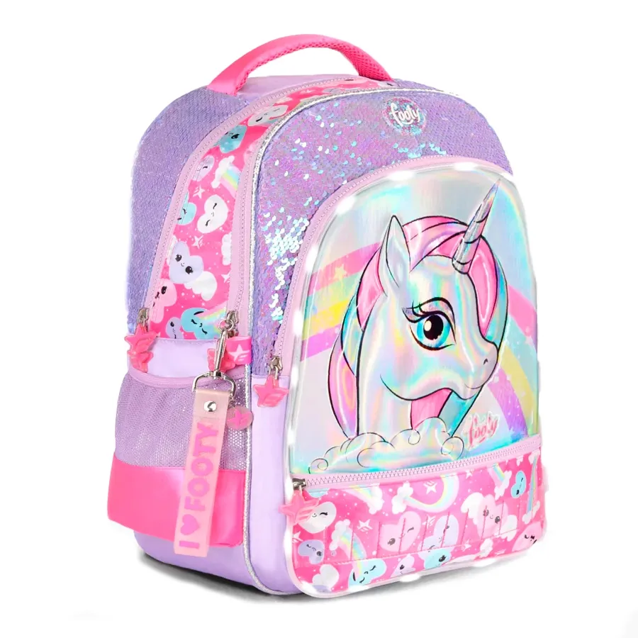 Imagen 1 de 3 de Mochila Footy 18 Rainbow Unicorn C/Luz-VIOLETA/ROSA