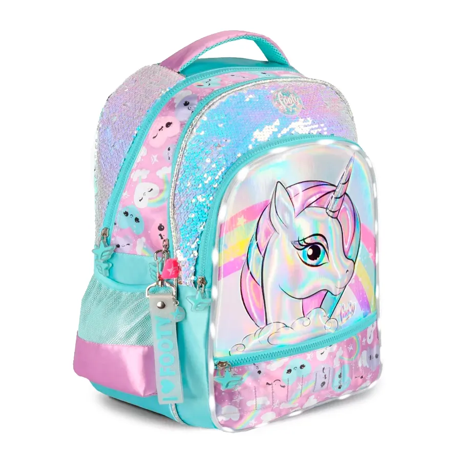 Imagen 1 de 3 de Mochila Footy 18 Rainbow Unicorn C/Luz-VERDE AGUA/VIOLETA