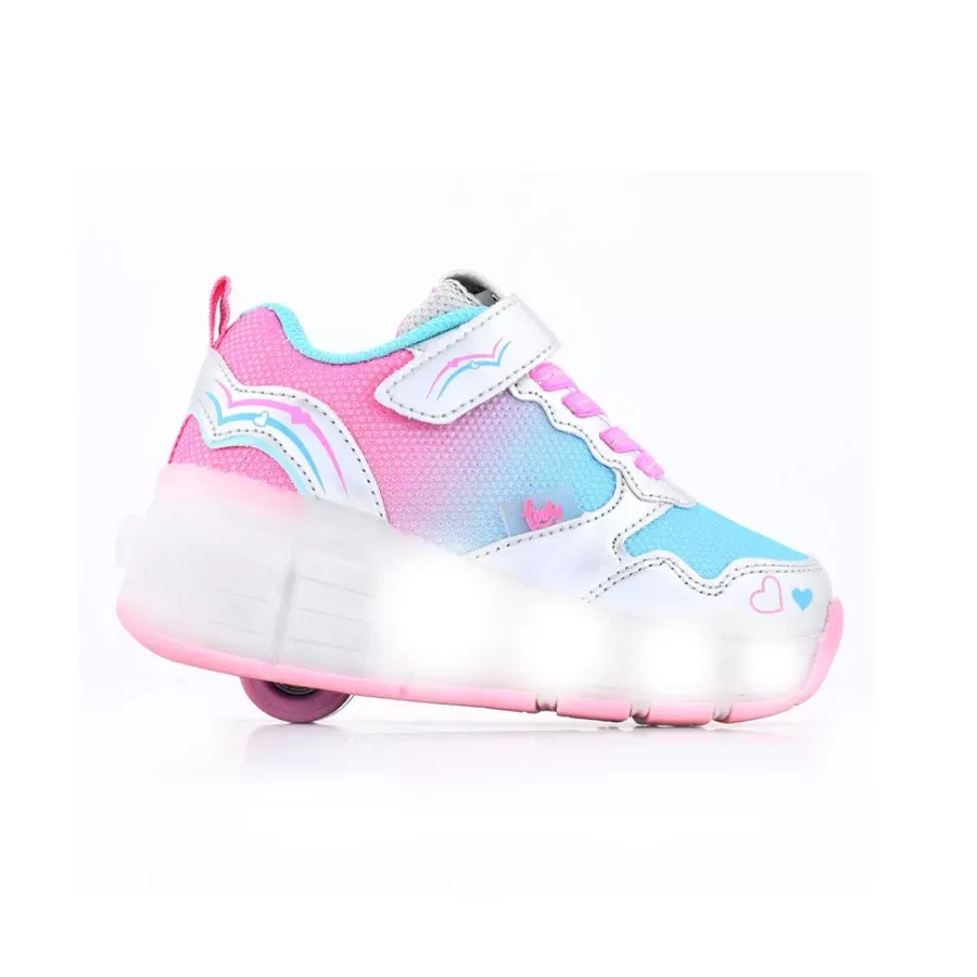 Imagen 0 de 3 de Zapatillas Footy Con Rueda Mesh Luz Led-PLATA/TURQUESA/ROSA