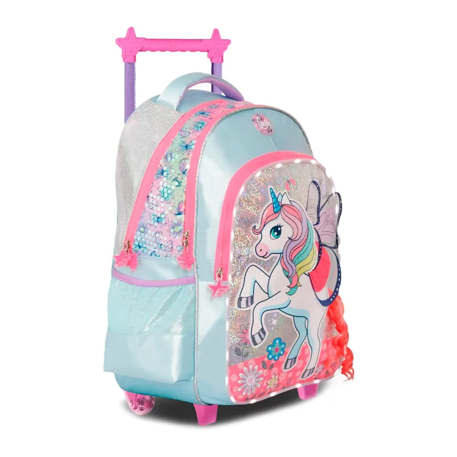 Imagen 1 de 2 de Mochila Footy Carro 18 C/Luz Unicorn Wing-VERDE AGUA/VIOLETA/NARANJA