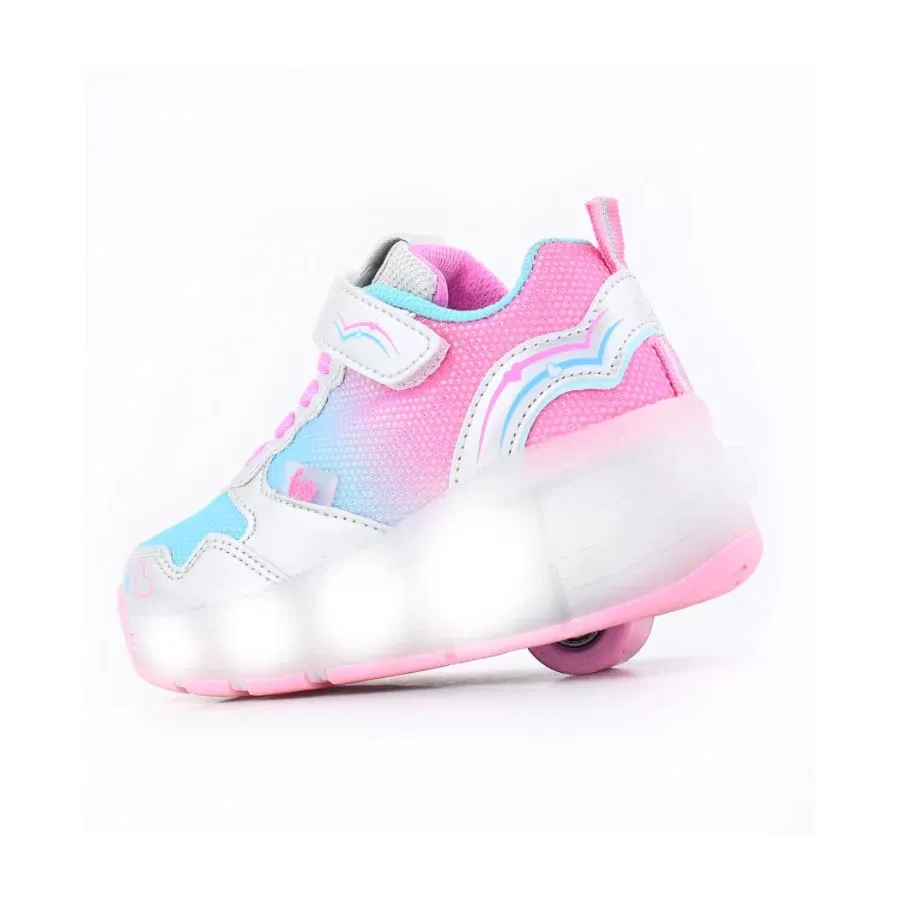 Imagen 1 de 3 de Zapatillas Footy Con Rueda Mesh Luz Led-PLATA/TURQUESA/ROSA