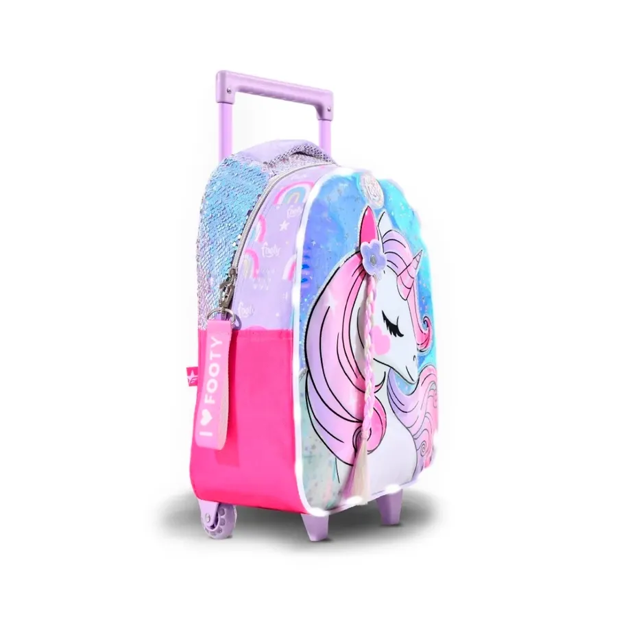 Imagen 1 de 2 de Mochila Footy C/Carro 14" Unicornio-LILA/FUCSIA
