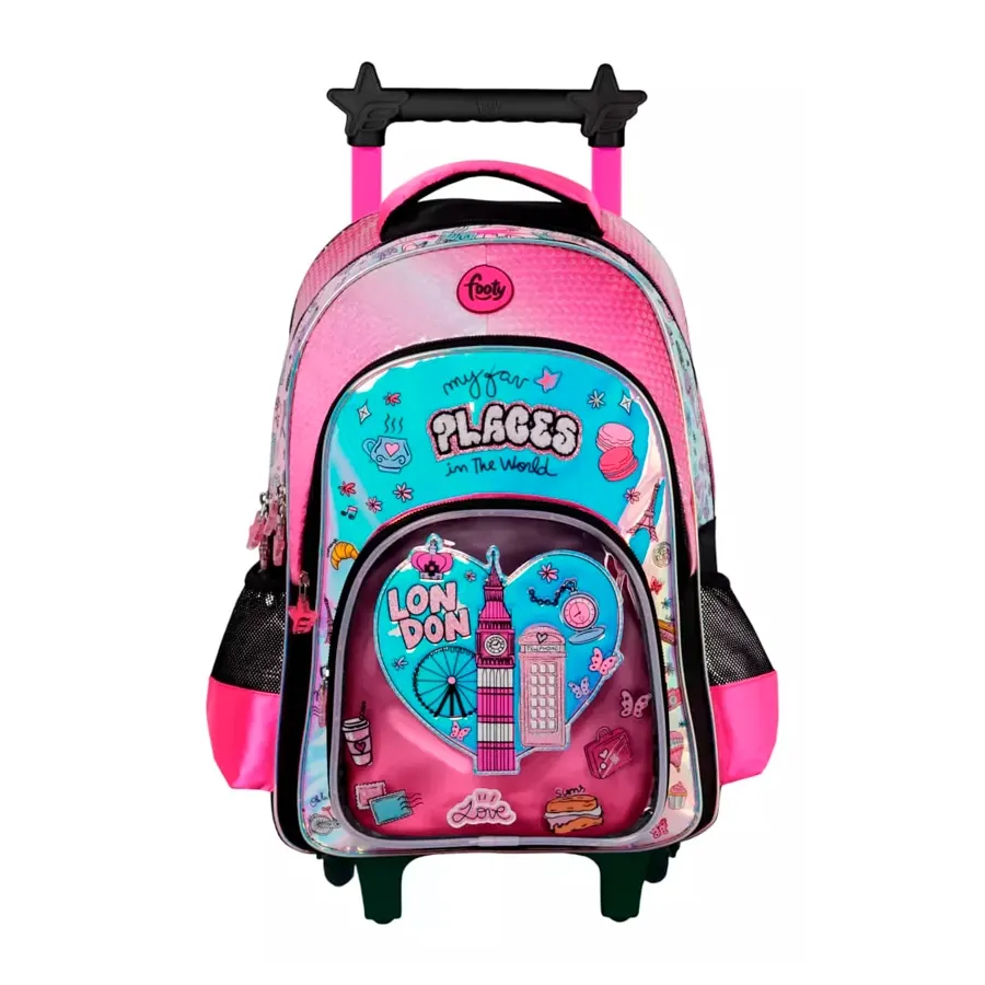 Imagen 0 de 2 de Mochila Footy Carro 18 C/Luz I Love-NEGRO/FUCSIA
