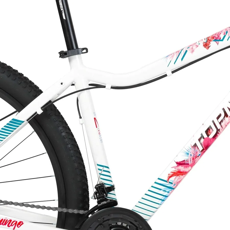 Imagen 4 de 11 de Bicicleta TopMega Mountain Bike Flamingo Aluminio R29 21vel-BLANCO/ROSA/CELESTE