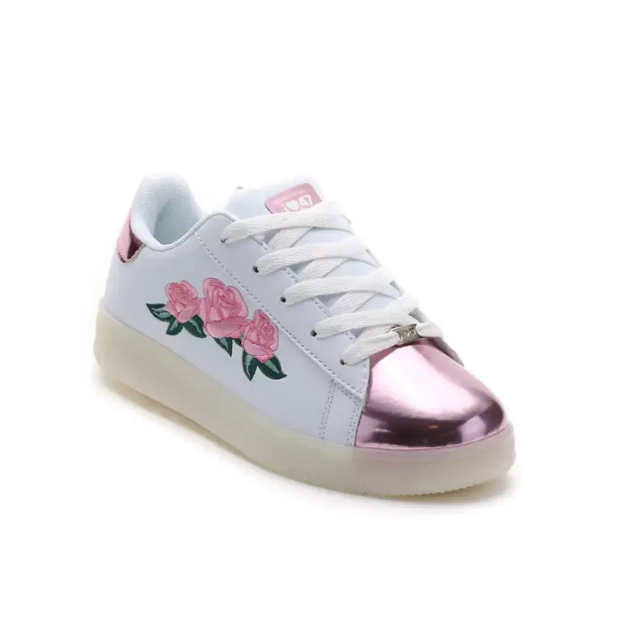 Imagen 0 de 5 de Zapatillas Footy Con Luces Rosa Bordada Met-BLANCO/ROSA