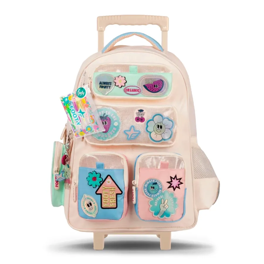 Imagen 0 de 2 de Mochila Footy C/Carro 18" Wonder Pockets-CRUDO/CELESTE