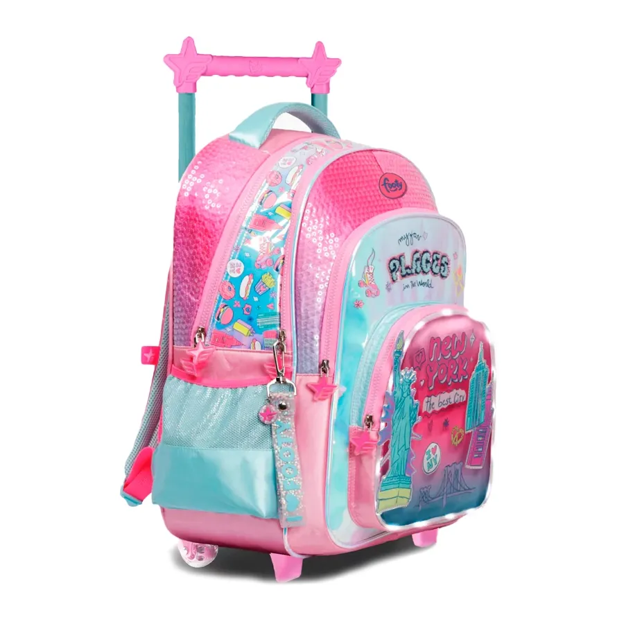 Imagen 1 de 2 de Mochila Footy Carro 18 C/Luz I Love-ROSA/VERDE AGUA