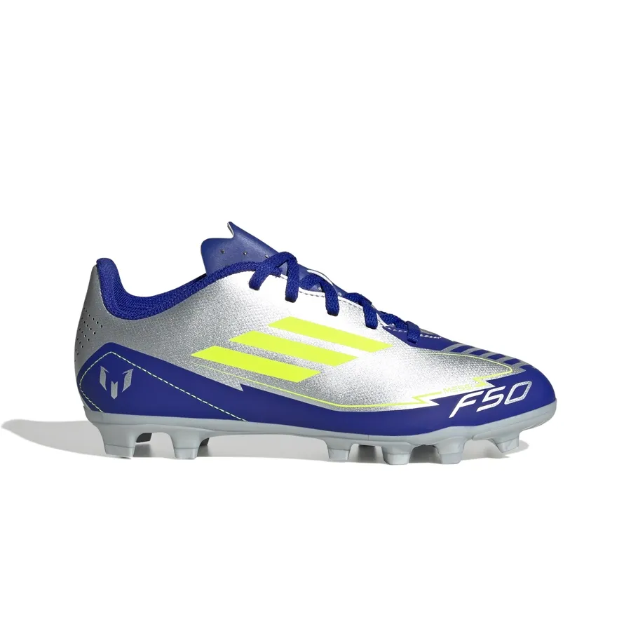 Imagen 0 de 7 de Botines adidas F50 Club Fg/Mg Jr Messi-PLATA/VIOLETA/AMARILLO