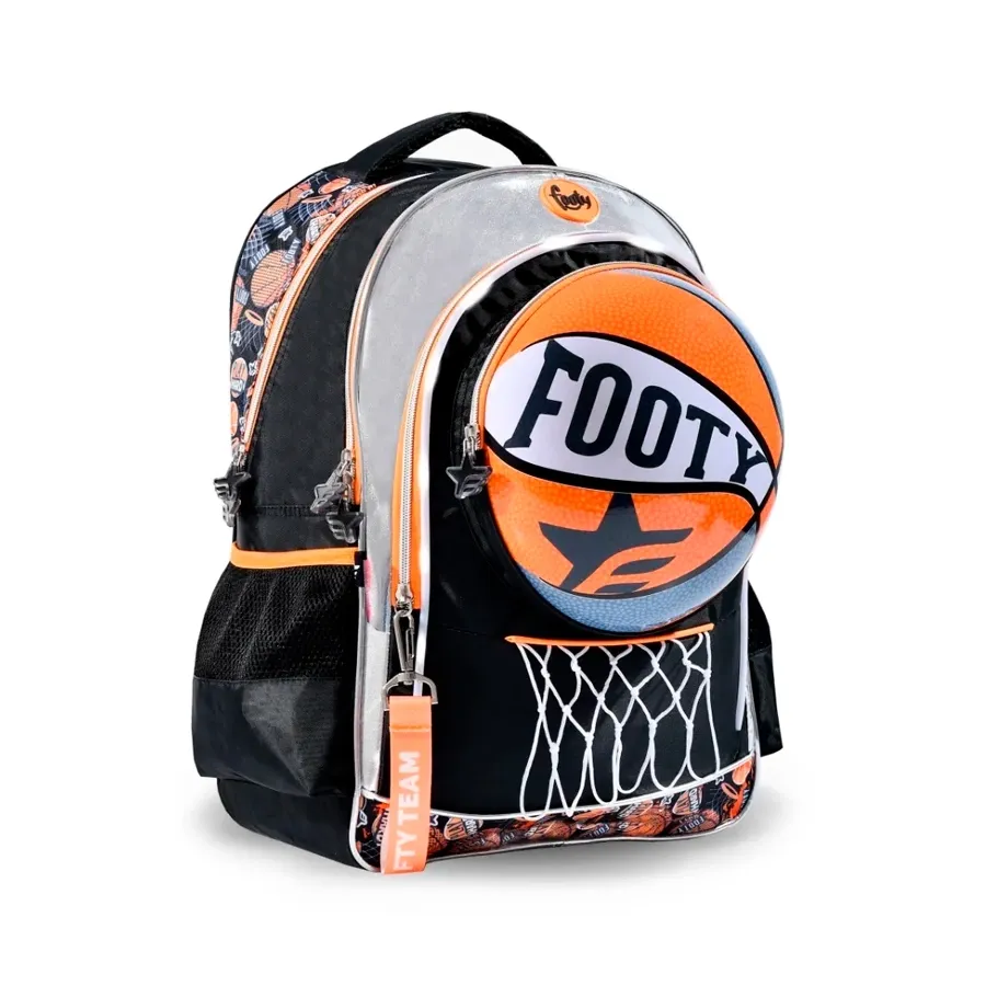 Imagen 1 de 2 de Mochila Footy Espalda 18" Basket-NEGRO/NARANJA/GRIS