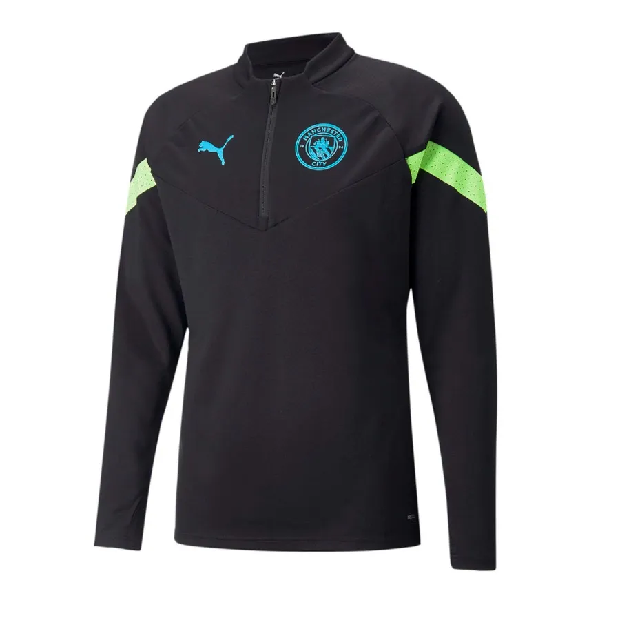 Imagen 0 de 5 de Buzo Puma Manchester City 1/4 Zip-NEGRO/VERDE FLUOR/CELESTE