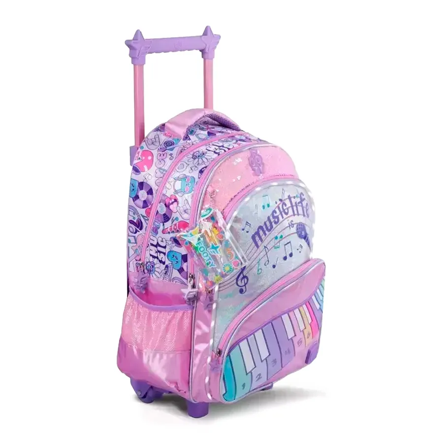 Imagen 1 de 9 de Mochila Footy Carro 18" Luz Music Life-ROSA