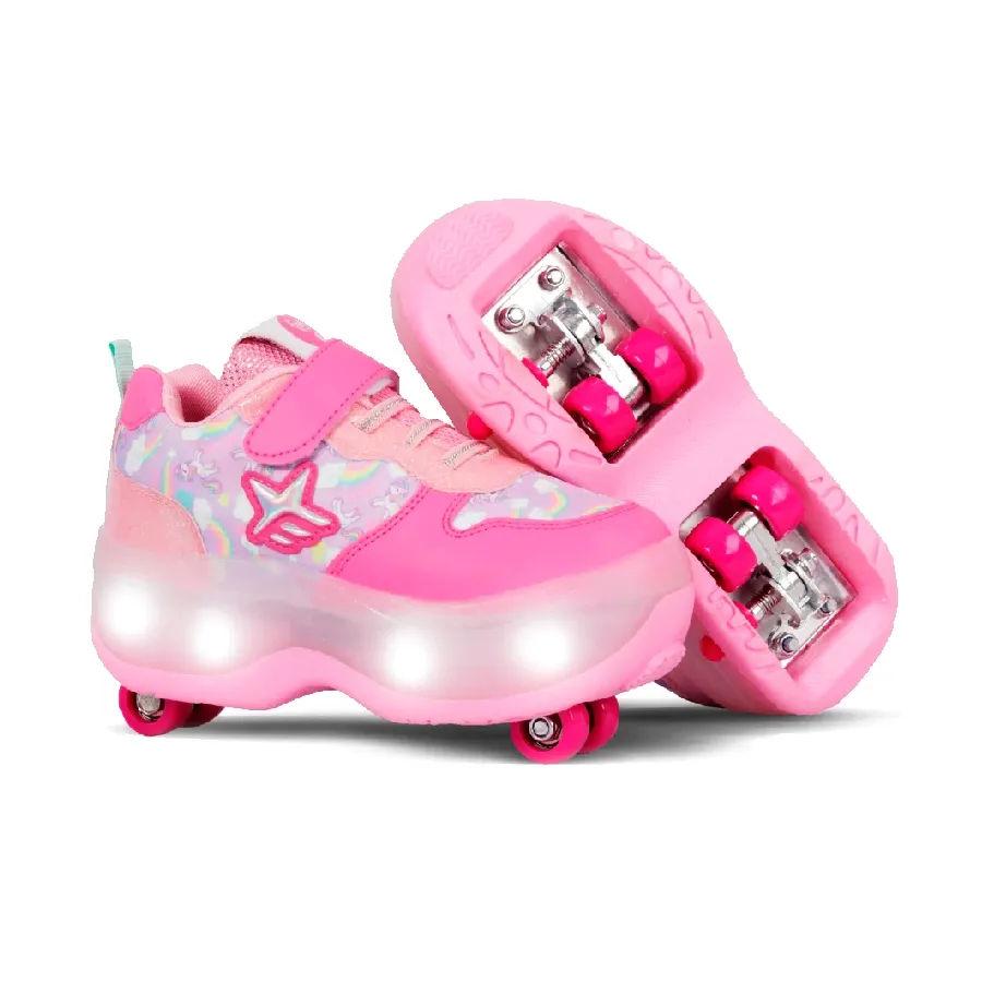Imagen 2 de 3 de Zapatillas Footy Roll Rainbow con Ruedas+Luz Led-FUCSIA/LILA/ROSA