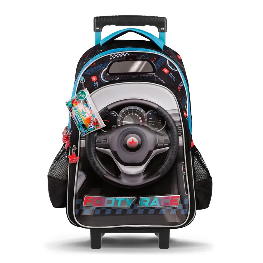 Imagen 0 de 2 de Mochila Footy C/Carro F1 Race 18"-NEGRO/AZUL/GRIS