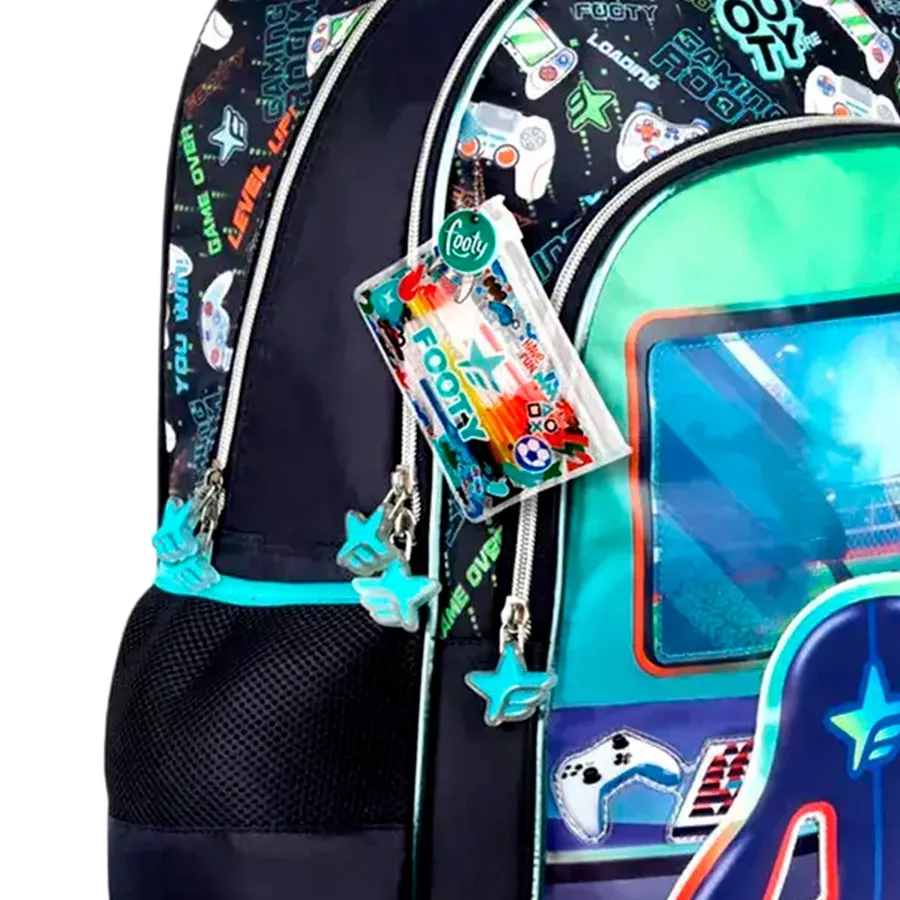 Imagen 3 de 4 de Mochila Footy C/Carro 18"Pro Gamer-VERDE/NEGRO