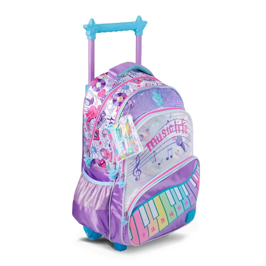 Imagen 1 de 9 de Mochila Footy Carro 18" Luz Music Life-LILA