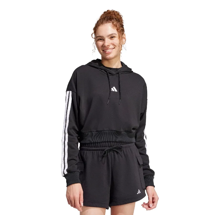Imagen 0 de 5 de Buzo adidas Essentials French Terry Crop 3 Stripes-NEGRO