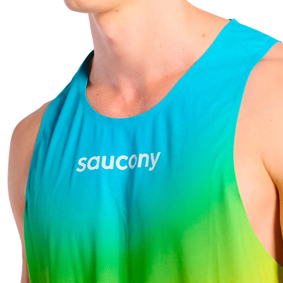 Imagen 3 de 5 de Musculosa Saucony Endorphin Sublimation-TURQUESA/AMARILLO FLUOR/BLANCO