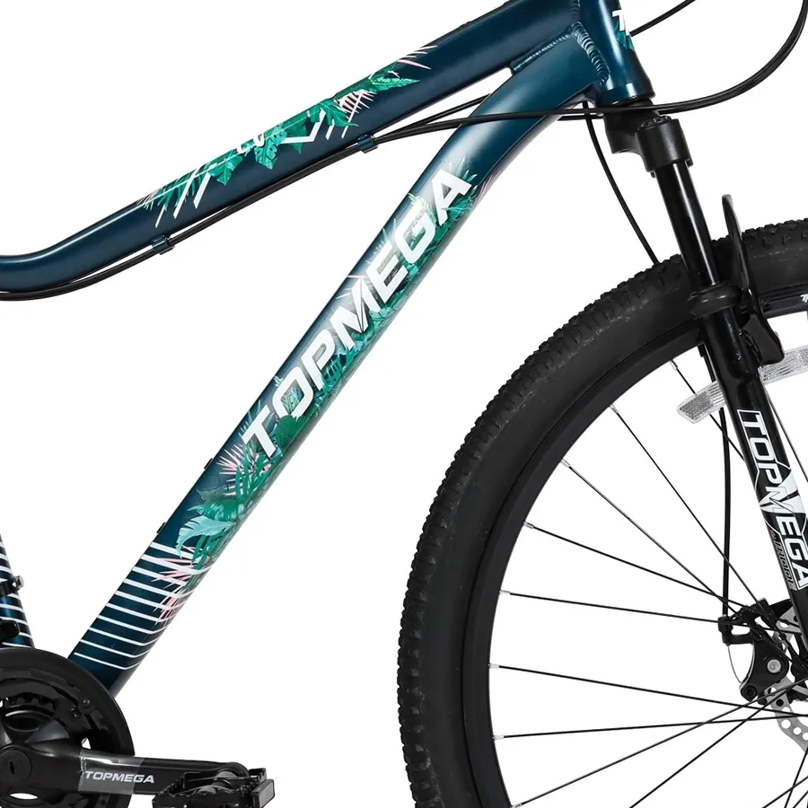 Imagen 4 de 10 de Bicicleta TopMega Mountain Bike Flamingo Aluminio R29 21vel-AZUL/BLANCO/VERDE
