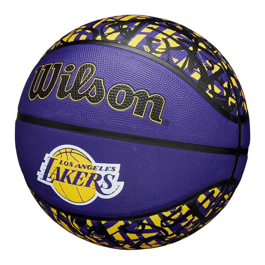 Imagen 1 de 5 de Pelota Wilson Paleta Graffiti Lakers-VIOLETA/AMARILLO/NEGRO