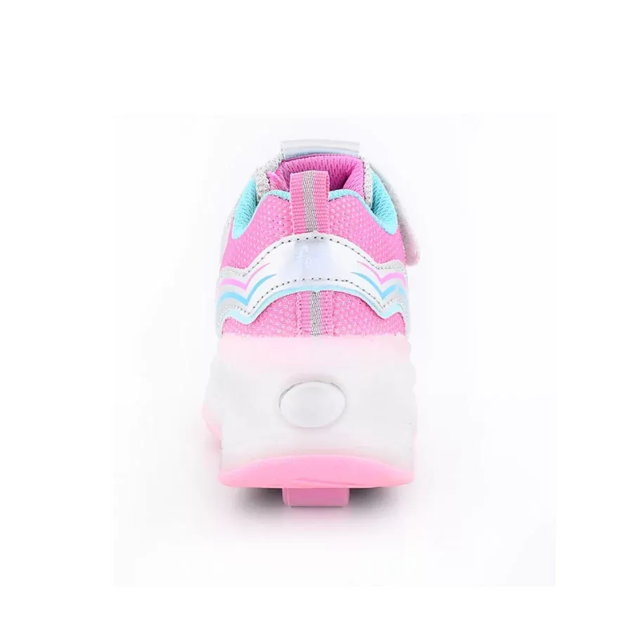 Imagen 2 de 3 de Zapatillas Footy Con Rueda Mesh Luz Led-PLATA/TURQUESA/ROSA