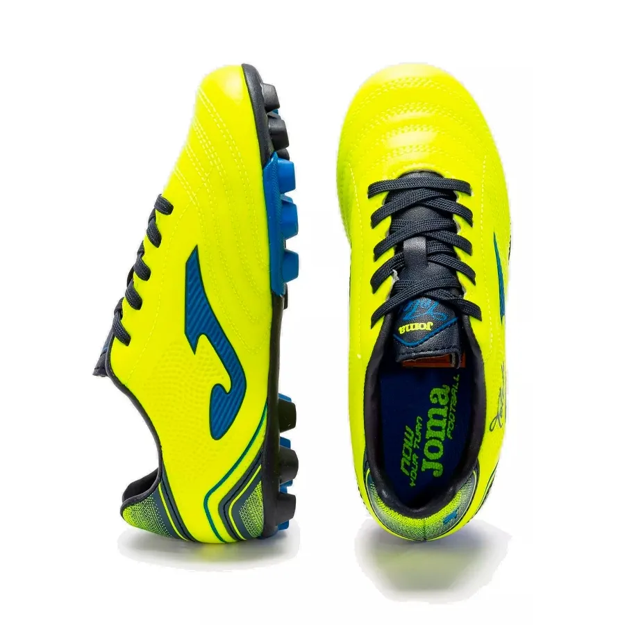 Imagen 2 de 5 de Botines Joma Toledo Campo Jr V4-AMARILLO FLUOR/AZUL/MARINO