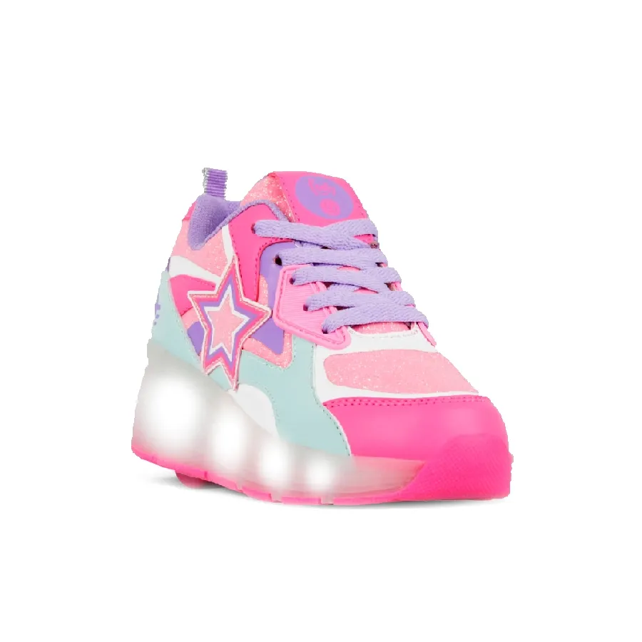 Imagen 2 de 3 de Zapatillas Footy Roller Super Star Ruedas+Luz Led-VERDE AGUA/FUCSIA/ROSA