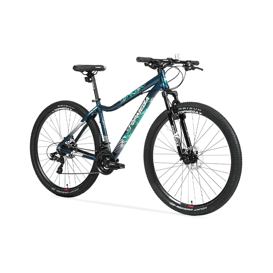 Imagen 1 de 10 de Bicicleta TopMega Mountain Bike Flamingo Aluminio R29 21vel-AZUL/BLANCO/VERDE