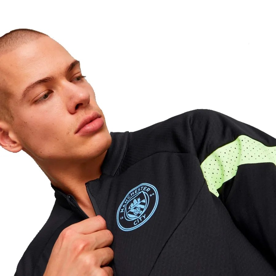 Imagen 4 de 5 de Buzo Puma Manchester City 1/4 Zip-NEGRO/VERDE FLUOR/CELESTE