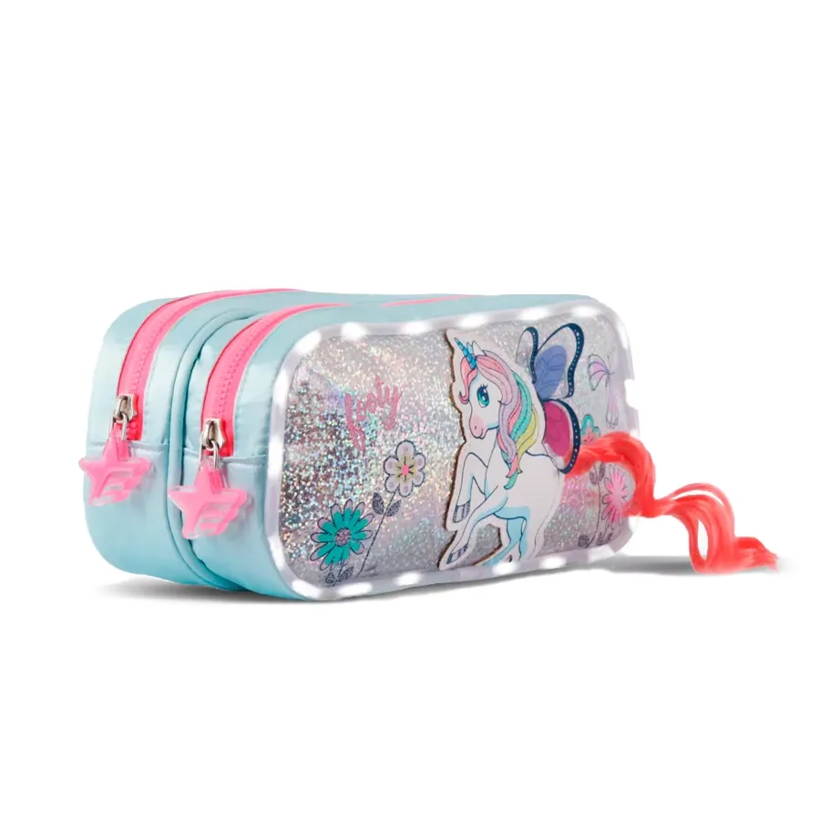 Imagen 1 de 2 de Cartuchera Footy C/Luz Unicorn Wings-CELESTE/NARANJA