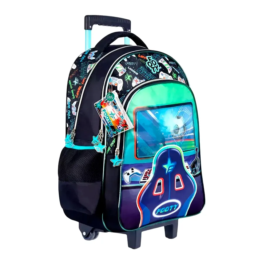 Imagen 1 de 4 de Mochila Footy C/Carro 18"Pro Gamer-VERDE/NEGRO