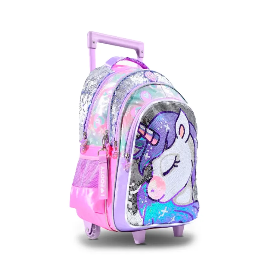 Imagen 1 de 2 de Mochila Footy C/Carro 18" Shiny Unicorn-LILA/ROSA