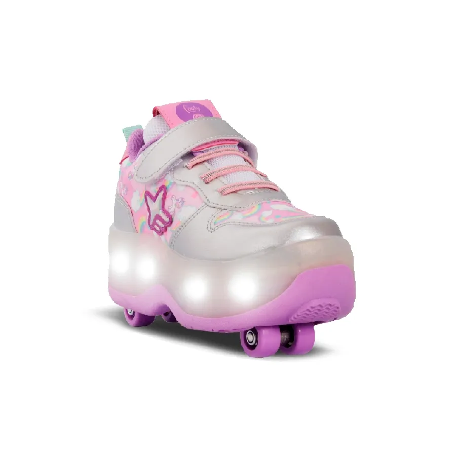 Imagen 2 de 3 de Zapatillas Footy Roll Rainbow Ruedas+Luz Led-ROSA/PLATA/LILA