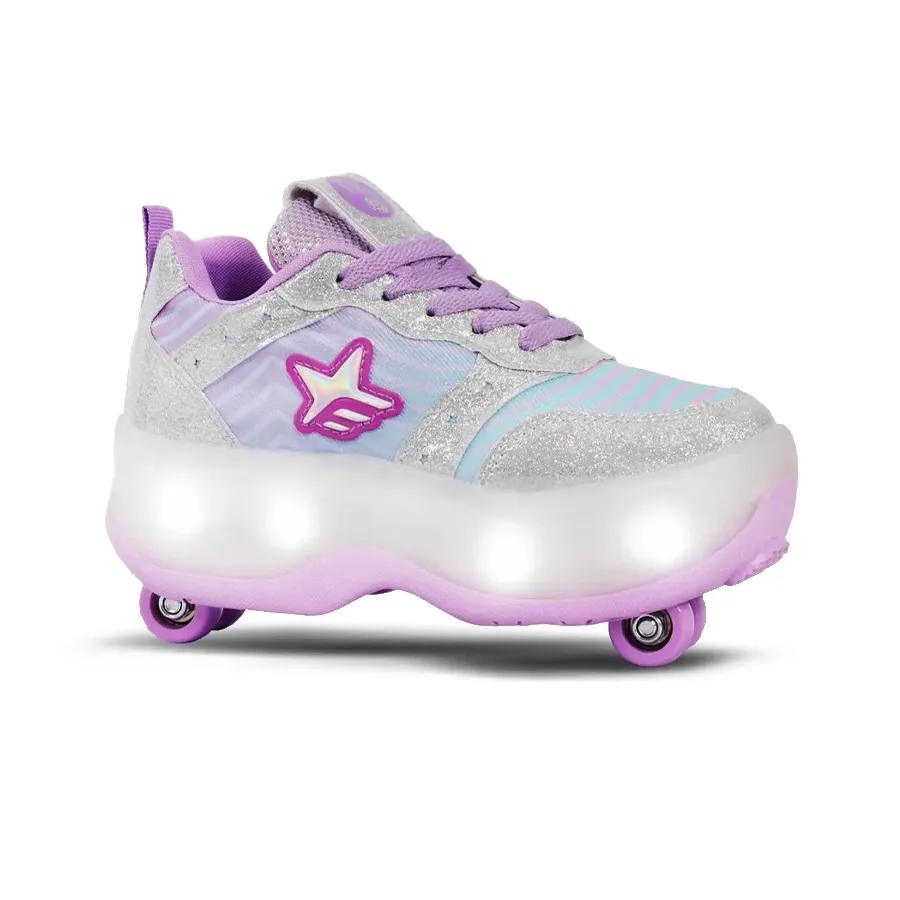 Imagen 0 de 3 de Zapatillas Footy Doble Roll Cool Ruedas+Luz Led-PLATA/LILA/VERDE AGUA