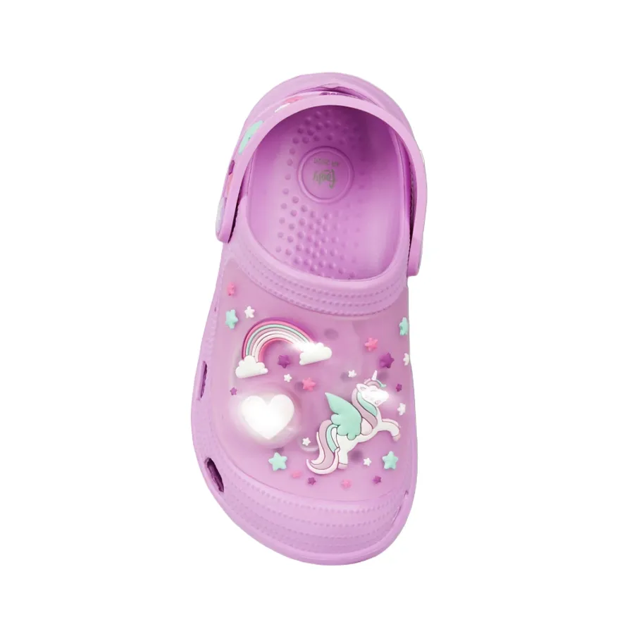 Imagen 2 de 4 de Sandalias Footy Clogs con luz unicornio-VIOLETA