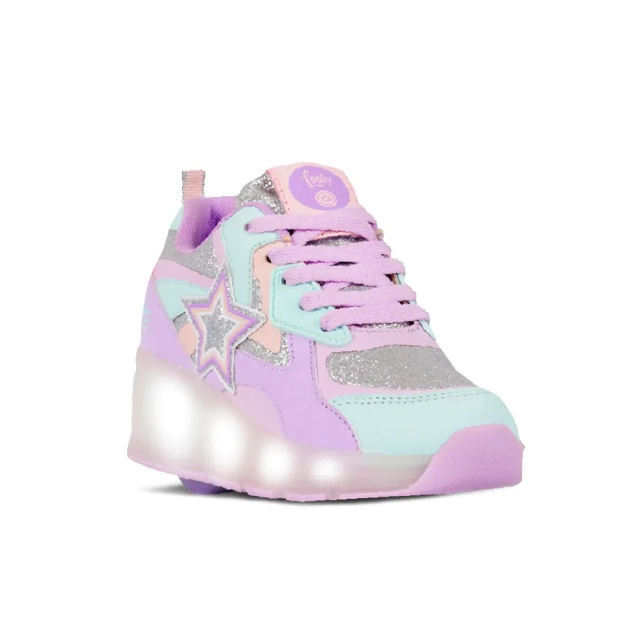 Imagen 2 de 3 de Zapatillas Footy Roller Super Star Ruedas+Luz Led-LILA/PLATA/VERDE AGUA