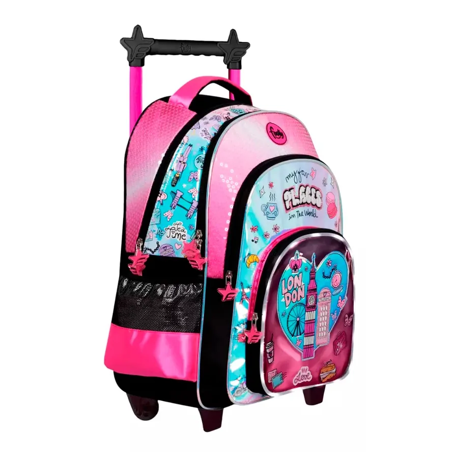 Imagen 1 de 2 de Mochila Footy Carro 18 C/Luz I Love-NEGRO/FUCSIA