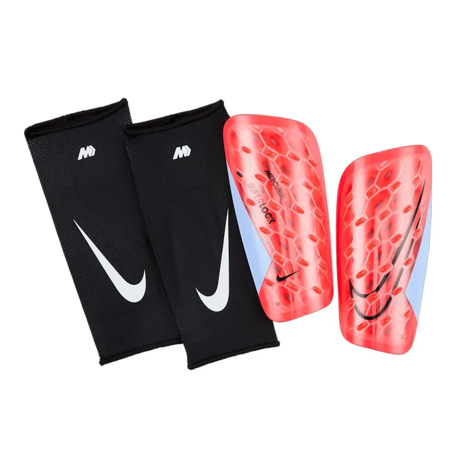 Imagen 0 de 3 de Canilleras Nike Mercurial Lite SuperLock-CORAL FLUOR/NEGRO