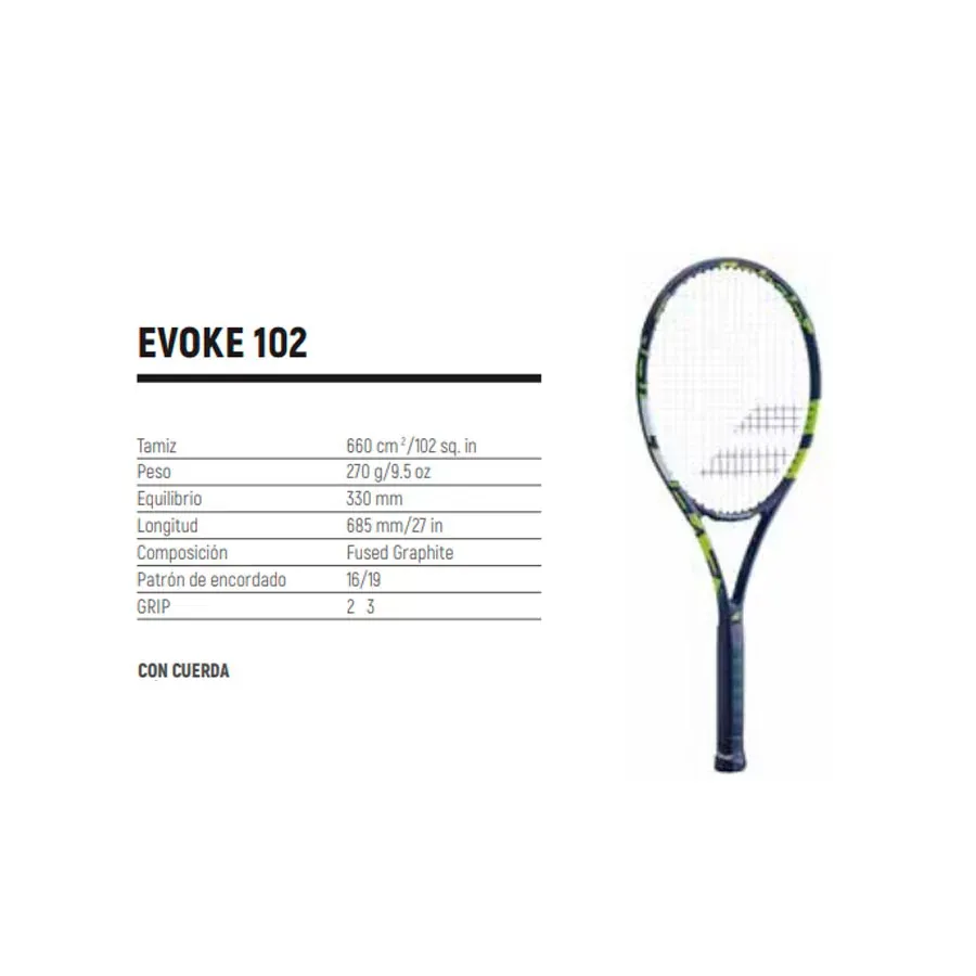 Imagen 1 de 2 de Raqueta Babolat Evoke 102 2019 Grip 2-NEGRO/AMARILLO/BLANCO
