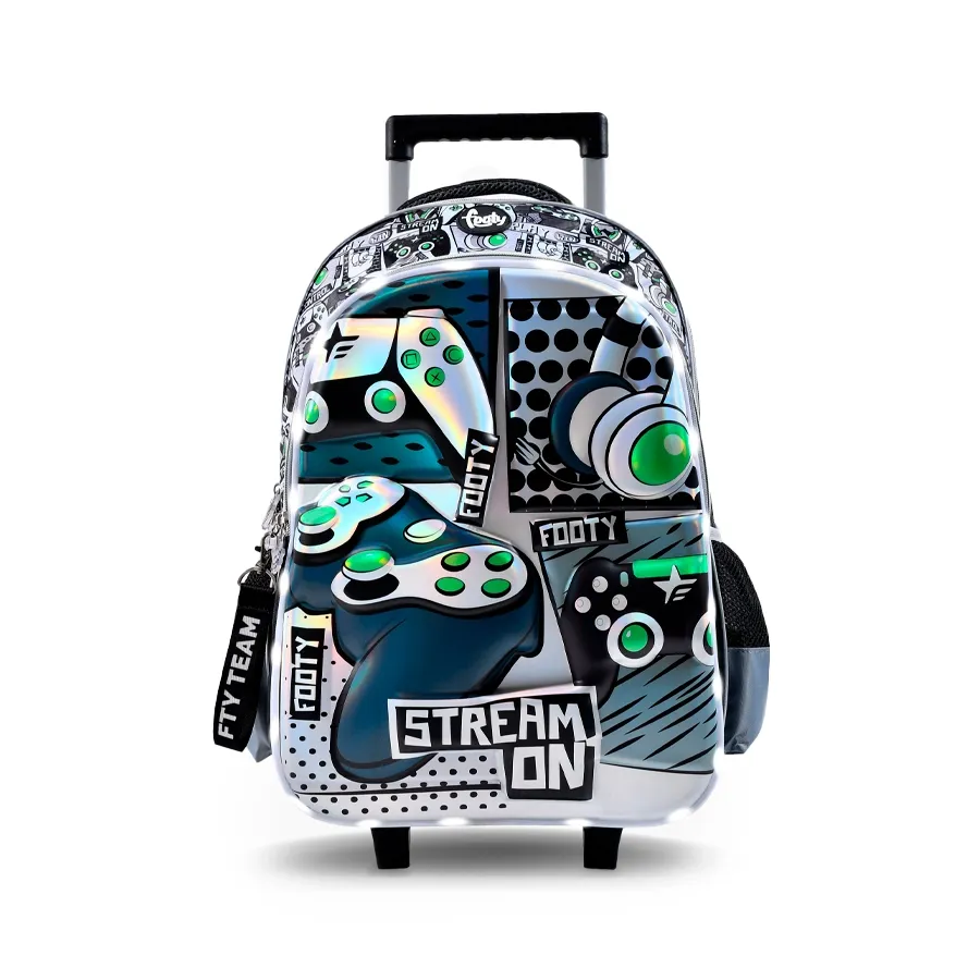 Imagen 0 de 2 de Mochila Footy C/Carro 18" Gamer-NEGRO/PLATA/VERDE