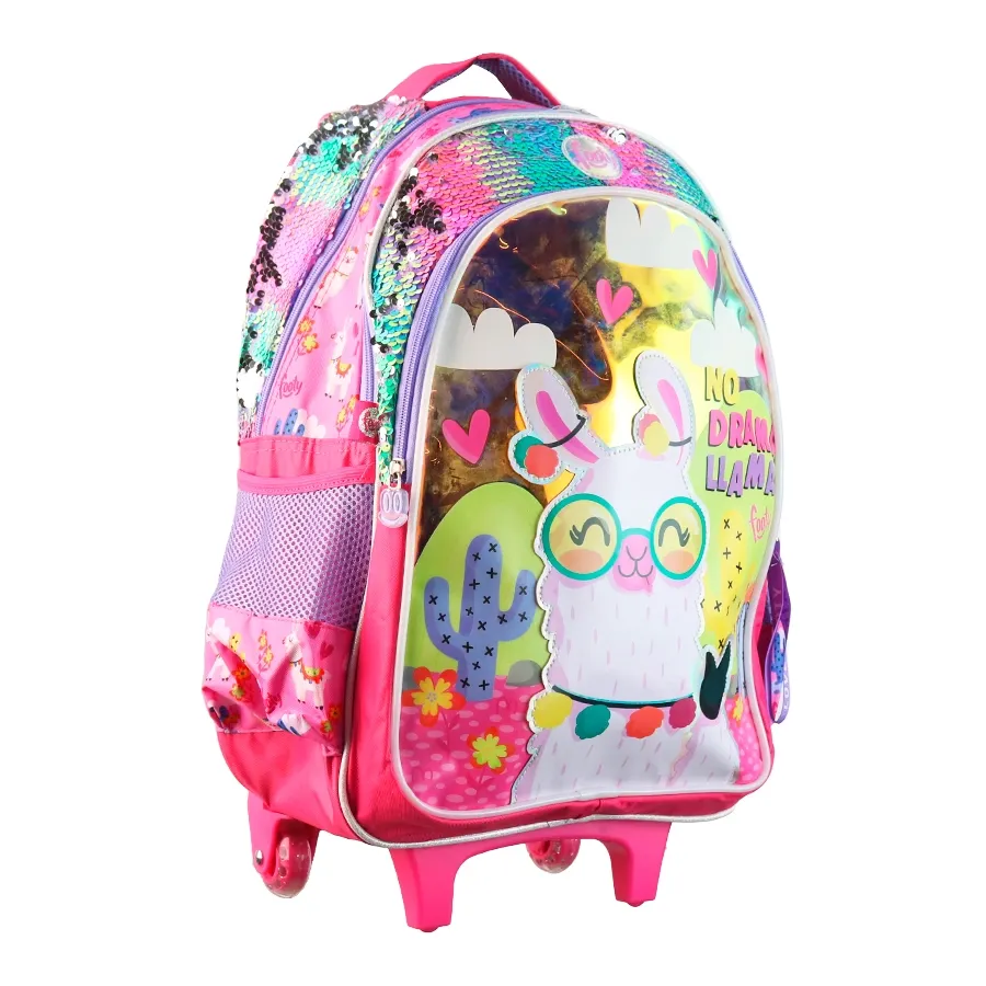 Imagen 1 de 3 de Mochila Carro Footy 18 c/luz Llama-VIOLETA/FUCSIA