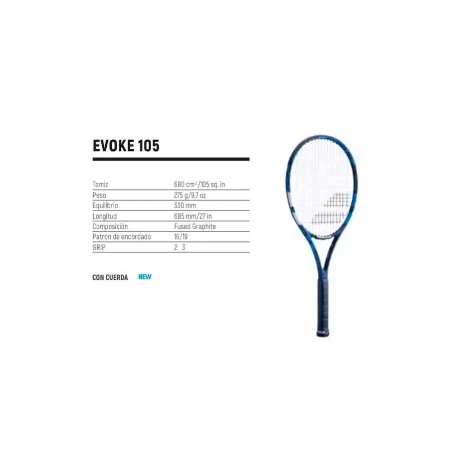 Imagen 2 de 3 de Babolat Raq Evoke 105 2019 Grip 3-AZUL/BLANCO