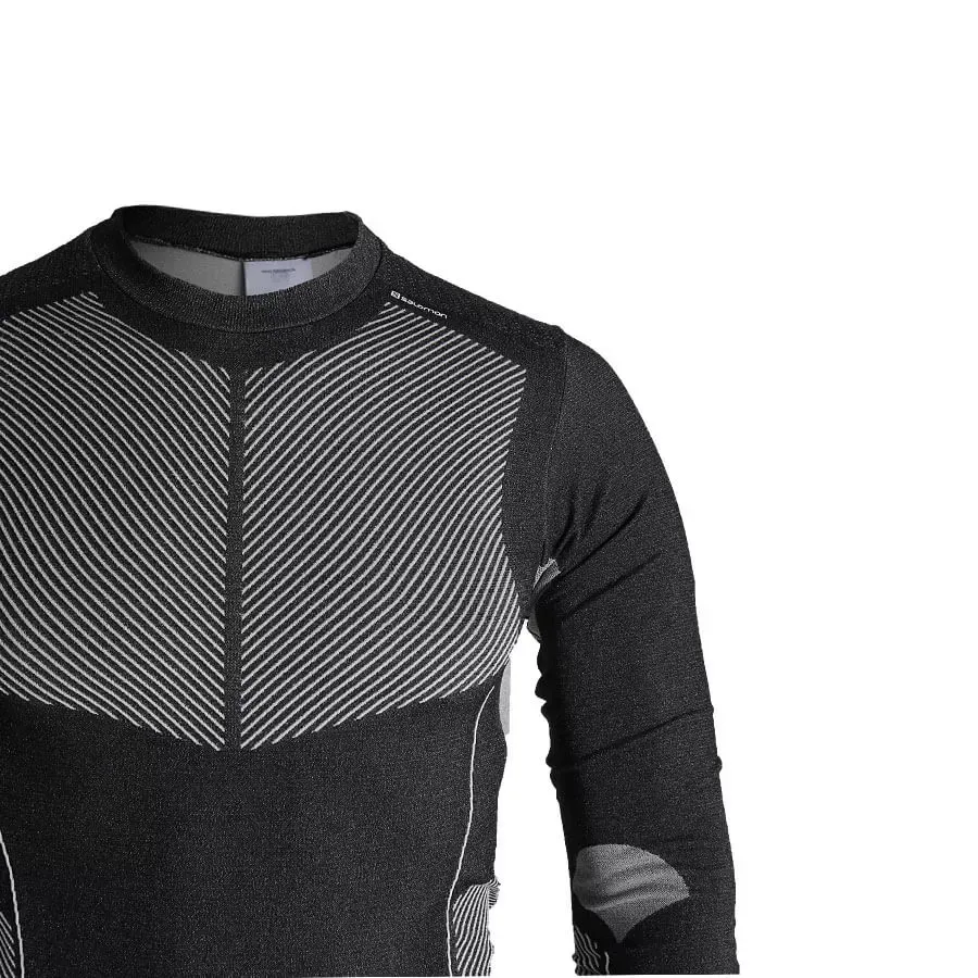 Imagen 2 de 4 de Remera Salomon Primo Warm Ls Cn  Tee M-NEGRO/BLANCO