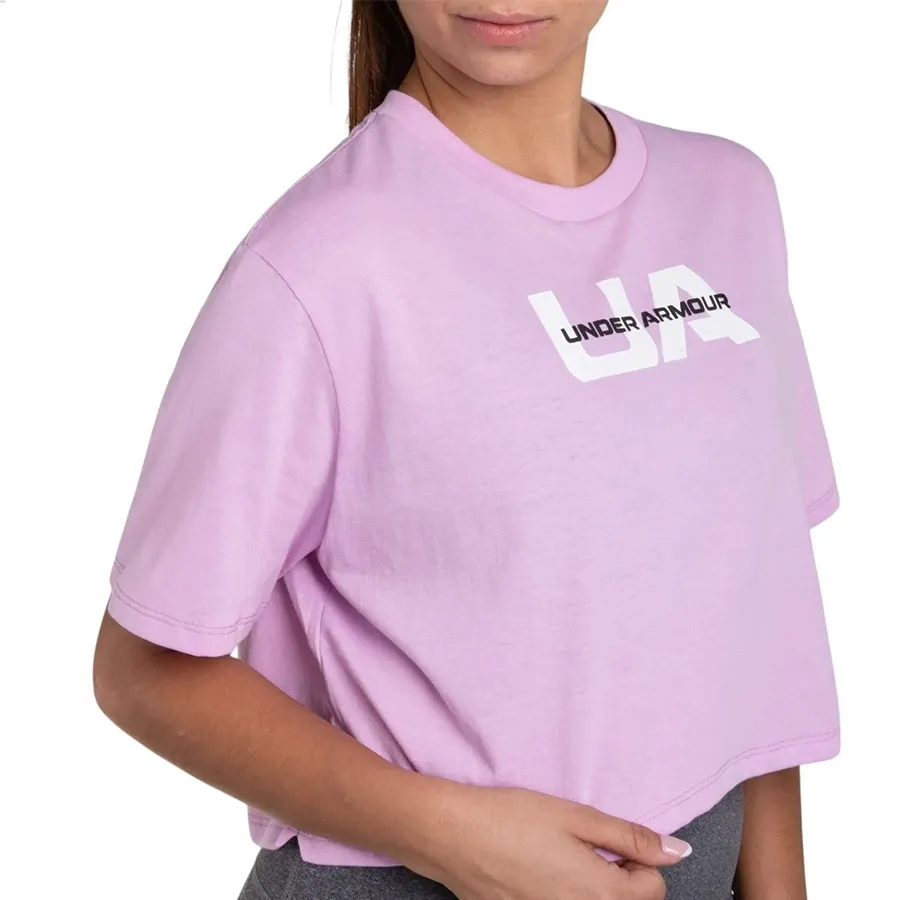 Imagen 2 de 4 de Remera Under Armour Boxy Crop Brand-LILA/BLANCO