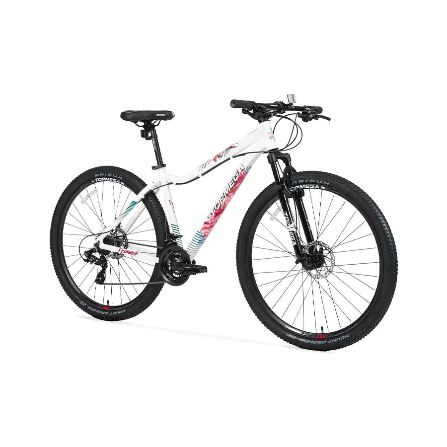 Imagen 1 de 11 de Bicicleta TopMega Mountain Bike Flamingo Aluminio R29 21vel-BLANCO/ROSA/CELESTE