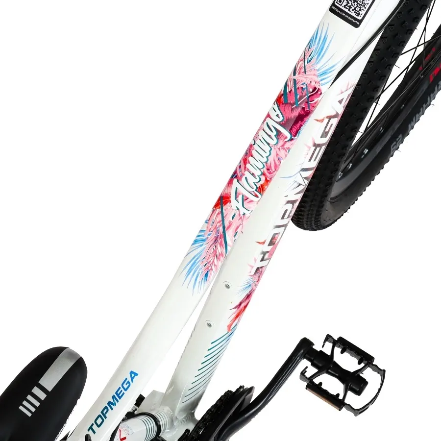 Imagen 6 de 11 de Bicicleta TopMega Mountain Bike Flamingo Aluminio R29 21vel-BLANCO/ROSA/CELESTE