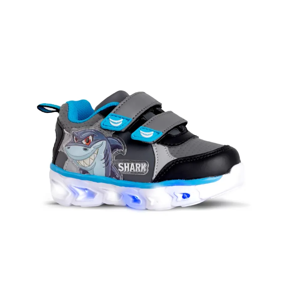 Imagen 0 de 3 de Zapatillas Footy Litthe Shark-GRIS/NEGRO/CELESTE