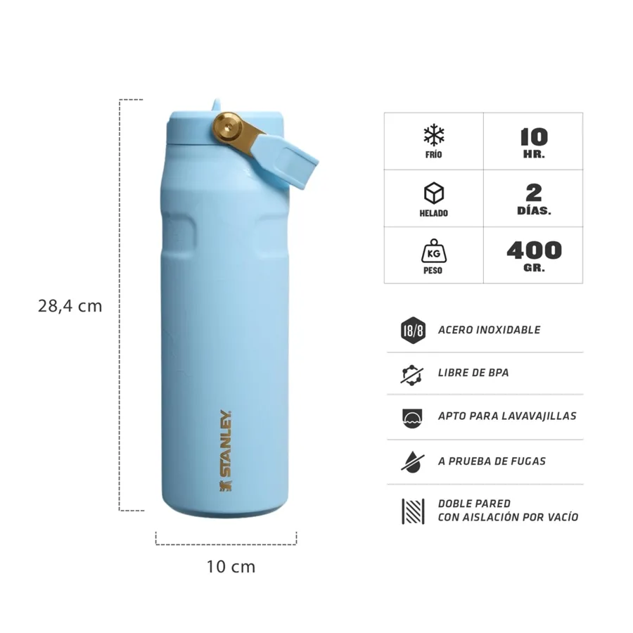 Imagen 4 de 5 de Botella térmica Iceflow Flip Straw 2.0 Messi 710 ml. x Stanley 1913-CELESTE/DORADO