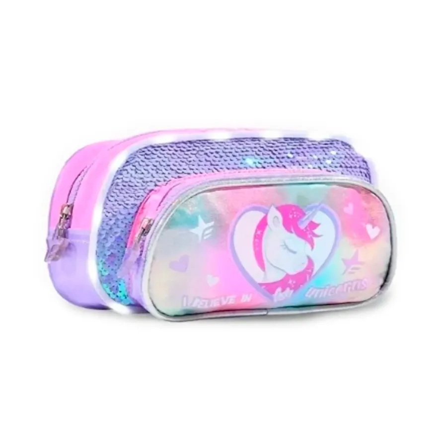 Imagen 2 de 3 de Cartuchera C/led Shiny Unicornio Footy-LILA/ROSA
